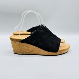 Papillio Birkenstock Sandals Womens 9 Black Suede Cork Platform Wedge Slides